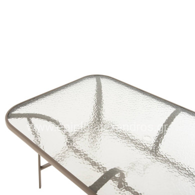 DINING TABLE BRUNO HM5145.14 METAL IN CHAMPAGNE COLOR-TEMPERED GLASS & UMBRELLA HOLE 150X90Χ72Hcm.