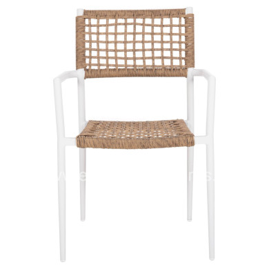 ARMCHAIR TRILAN HM6044.01 ALUMINUM IN WHITE-SYNTHETIC RATTAN IN NATURAL 55.5x55x84Hcm.