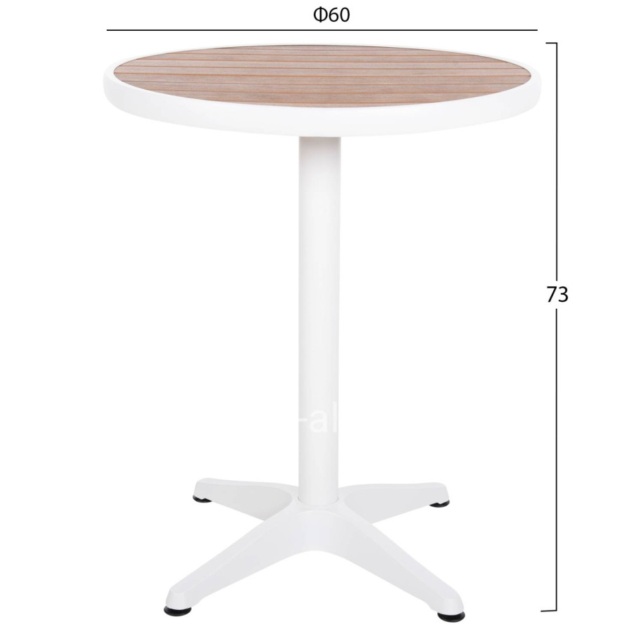 ALUMINUM ROUND TABLE ALEXA HM6086.02 WHITE-POLYWOOD TOP IN NATURAL COLOR Φ60x73Hcm.