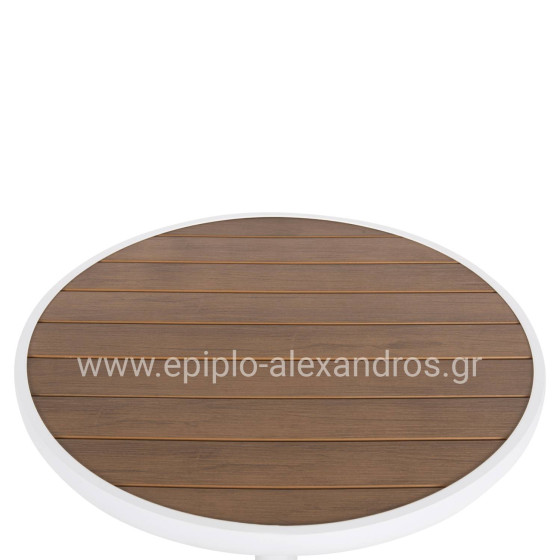 ΤΡΑΠΕΖΙ ΑΛΟΥΜΙΝΙΟΥ ΣΤΡΟΓΓΥΛΟ ALEXA HM6086.02 ΛΕΥΚΟ-POLYWOOD TOP ΦΥΣΙΚΟ Φ60x73Υεκ.