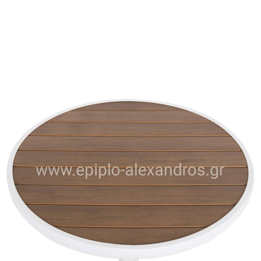 ALUMINUM ROUND TABLE ALEXA HM6086.02 WHITE-POLYWOOD TOP IN NATURAL COLOR Φ60x73Hcm.