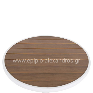 ALUMINUM ROUND TABLE ALEXA HM6086.02 WHITE-POLYWOOD TOP IN NATURAL COLOR Φ60x73Hcm.