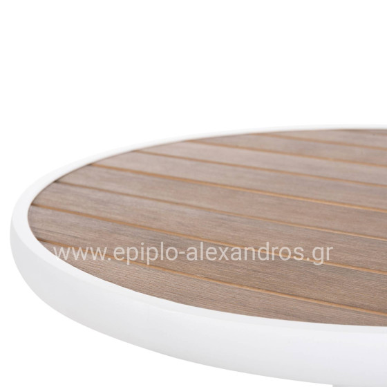ΤΡΑΠΕΖΙ ΑΛΟΥΜΙΝΙΟΥ ΣΤΡΟΓΓΥΛΟ ALEXA HM6086.02 ΛΕΥΚΟ-POLYWOOD TOP ΦΥΣΙΚΟ Φ60x73Υεκ.