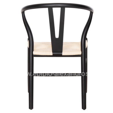 DINING CHAIR BRAVE HM8695.03 BEECH WOOD IN BLACK-BEIGE ROPE 54.5x53x75Hcm.