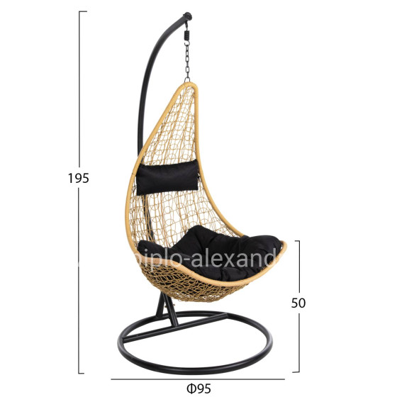 HANGING NEST MILLIE HM5996.04 METAL BLACK-SYNTHETIC RATTAN IN BEIGE Φ95x195Hcm.
