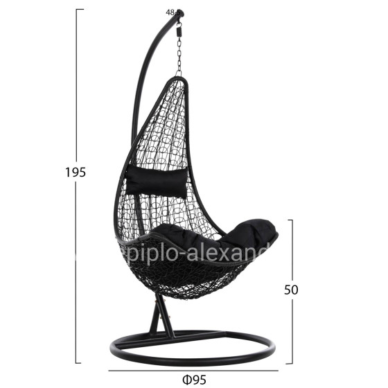 HANGING NEST MILLIE HM5996.02 METAL-SYNTHETIC RATTAN & CUSHIONS IN BLACK Φ95x195Hcm.