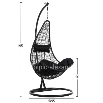 HANGING NEST MILLIE HM5996.02 METAL-SYNTHETIC RATTAN & CUSHIONS IN BLACK Φ95x195Hcm.