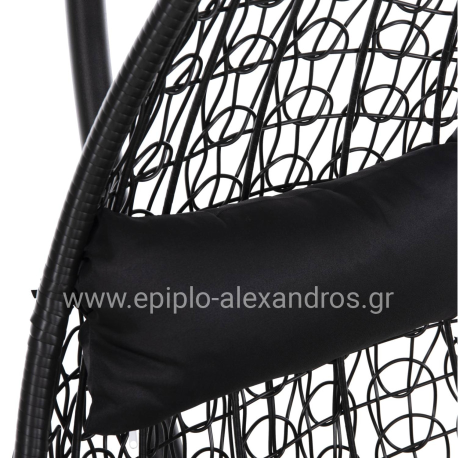 HANGING NEST MILLIE HM5996.02 METAL-SYNTHETIC RATTAN & CUSHIONS IN BLACK Φ95x195Hcm.