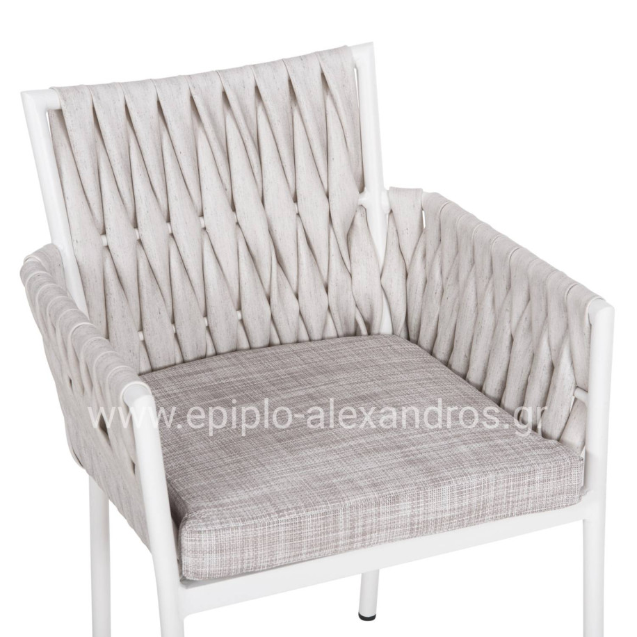 ALUMINUM ARMCHAIR MARTIN HM5564.11 WHITE FRAME AND OFF-WHITE SYNTHETIC RATTAN 56x56x80Hcm.