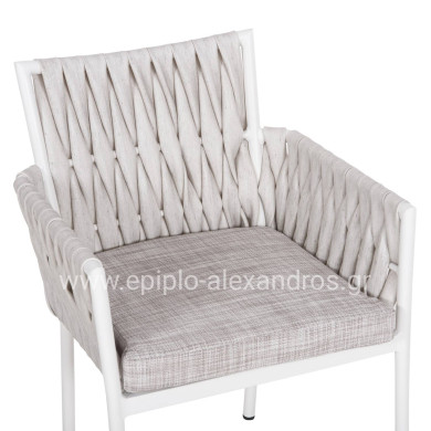 ALUMINUM ARMCHAIR MARTIN HM5564.11 WHITE FRAME AND OFF-WHITE SYNTHETIC RATTAN 56x56x80Hcm.