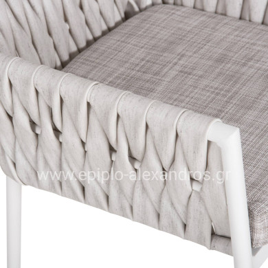 ALUMINUM ARMCHAIR MARTIN HM5564.11 WHITE FRAME AND OFF-WHITE SYNTHETIC RATTAN 56x56x80Hcm.