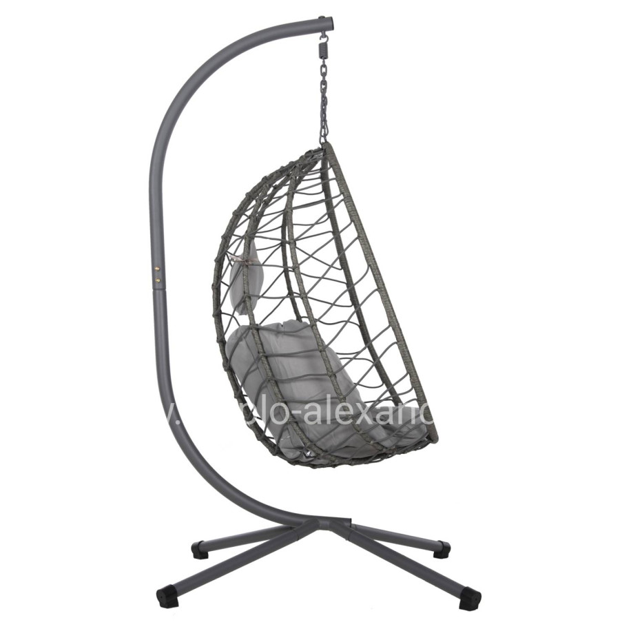 HANGING NEST MILLIE HM5997.10 METAL BASE-SYNTHETIC RATTAN AND CUSHIONS IN GREY 90x75x190Hcm.