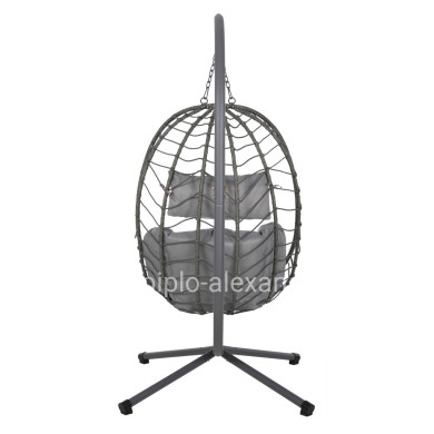 HANGING NEST MILLIE HM5997.10 METAL BASE-SYNTHETIC RATTAN AND CUSHIONS IN GREY 90x75x190Hcm.