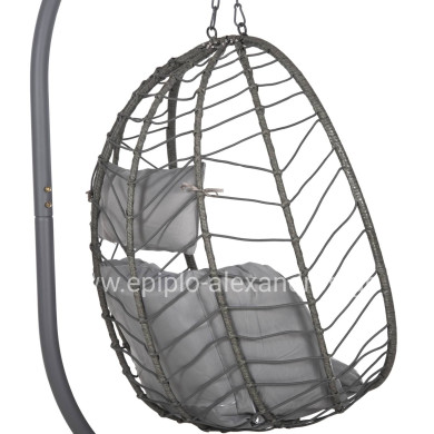 HANGING NEST MILLIE HM5997.10 METAL BASE-SYNTHETIC RATTAN AND CUSHIONS IN GREY 90x75x190Hcm.