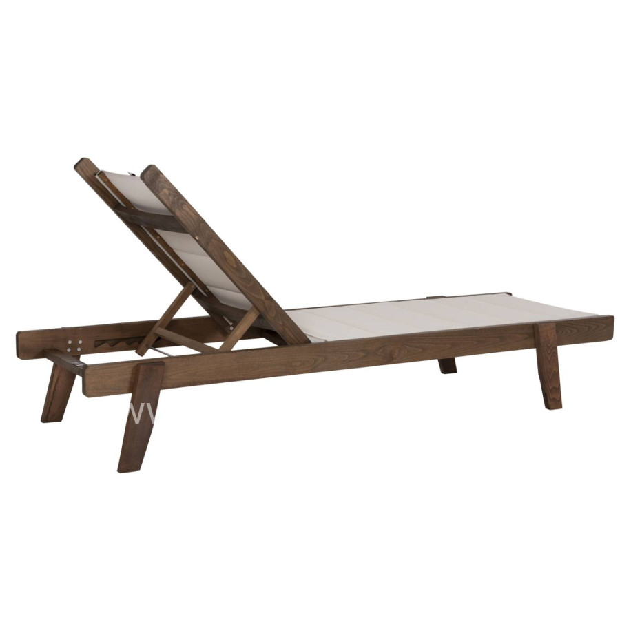 BEACH LOUNGER MILOS HM10685.01 BEECH WOOD IN WALNUT-ECRU TEXTILENE CUSHION COVER 204x65x92,5Hcm.
