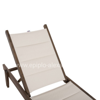 BEACH LOUNGER MILOS HM10685.01 BEECH WOOD IN WALNUT-ECRU TEXTILENE CUSHION COVER 204x65x92,5Hcm.