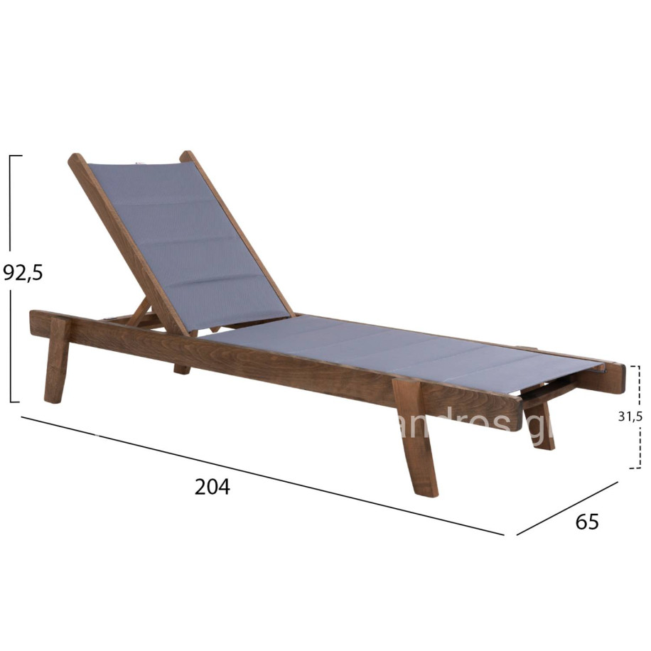BEACH LOUNGER MILOS HM10685.02 BEECH WOOD IN WALNUT-GREY TEXTILENE CUSHION COVER 204x65x92,5Hcm.