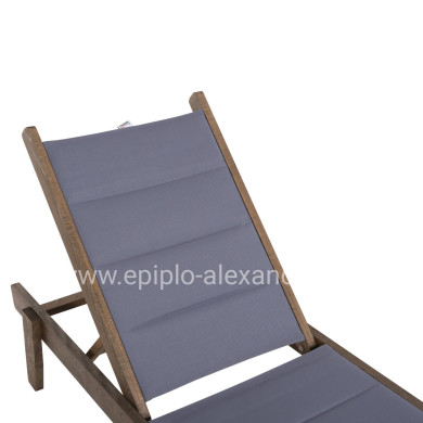 BEACH LOUNGER MILOS HM10685.02 BEECH WOOD IN WALNUT-GREY TEXTILENE CUSHION COVER 204x65x92,5Hcm.