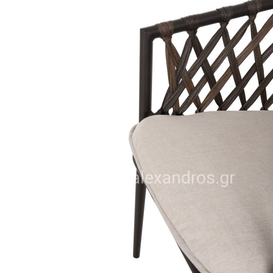 ALUMINUM ARMCHAIR BOLLY HM6080 BROWN FRAME-SYNTHETIC RATTAN IN BROWN-BEIGE CUSHIONS 58,5x67x86Hcm.