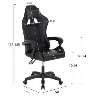 GAMING CHAIR MANCER HM1194 BLACK PU-BLACK POLYPROPYLENE 59x69x125Hcm.