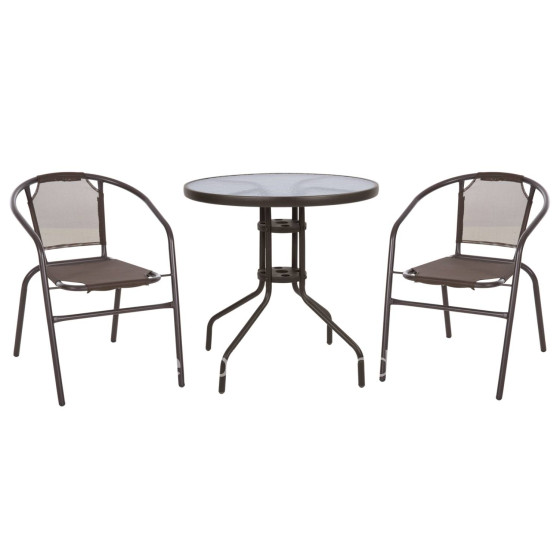 OUTDOOR SET 3PCS HM10712 BROWN METAL-SAFETY GLASS-BROWN TEXTILENE