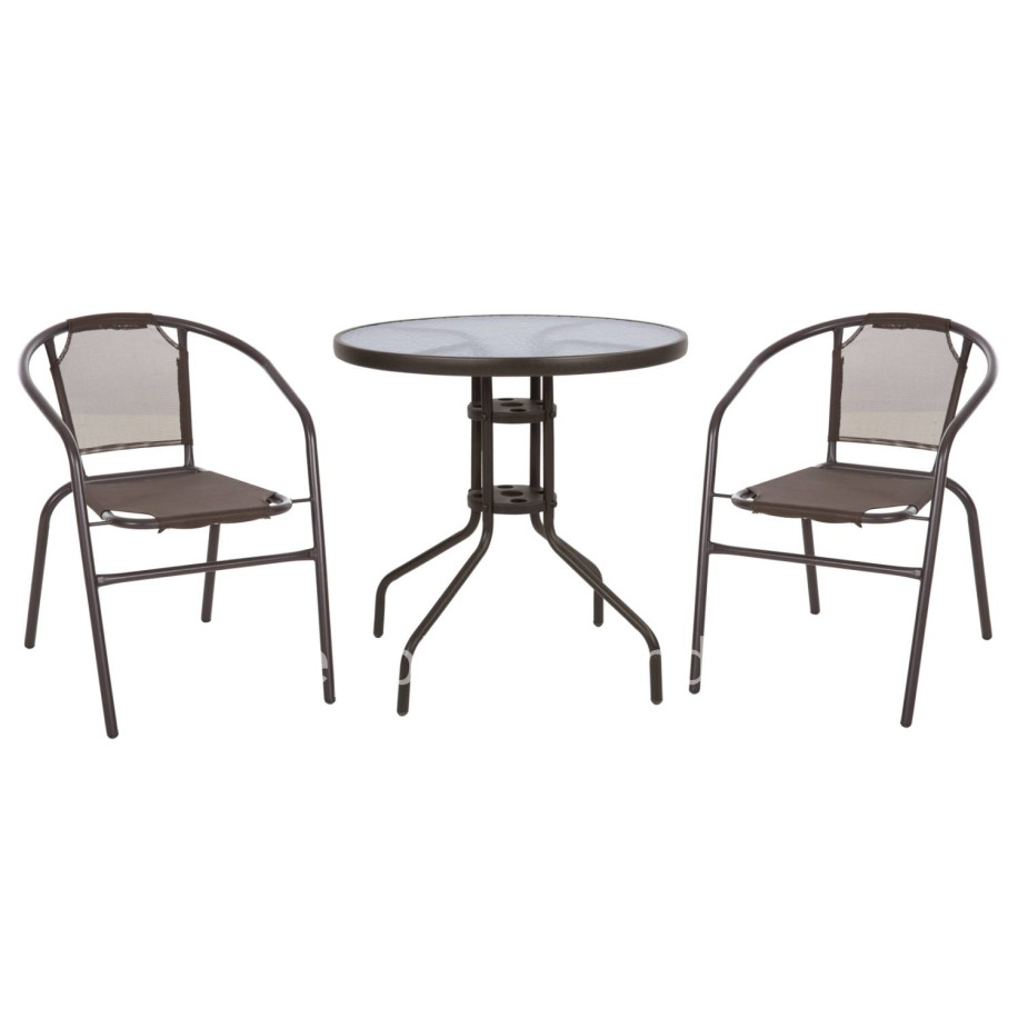 OUTDOOR SET 3PCS HM10712 BROWN METAL-SAFETY GLASS-BROWN TEXTILENE
