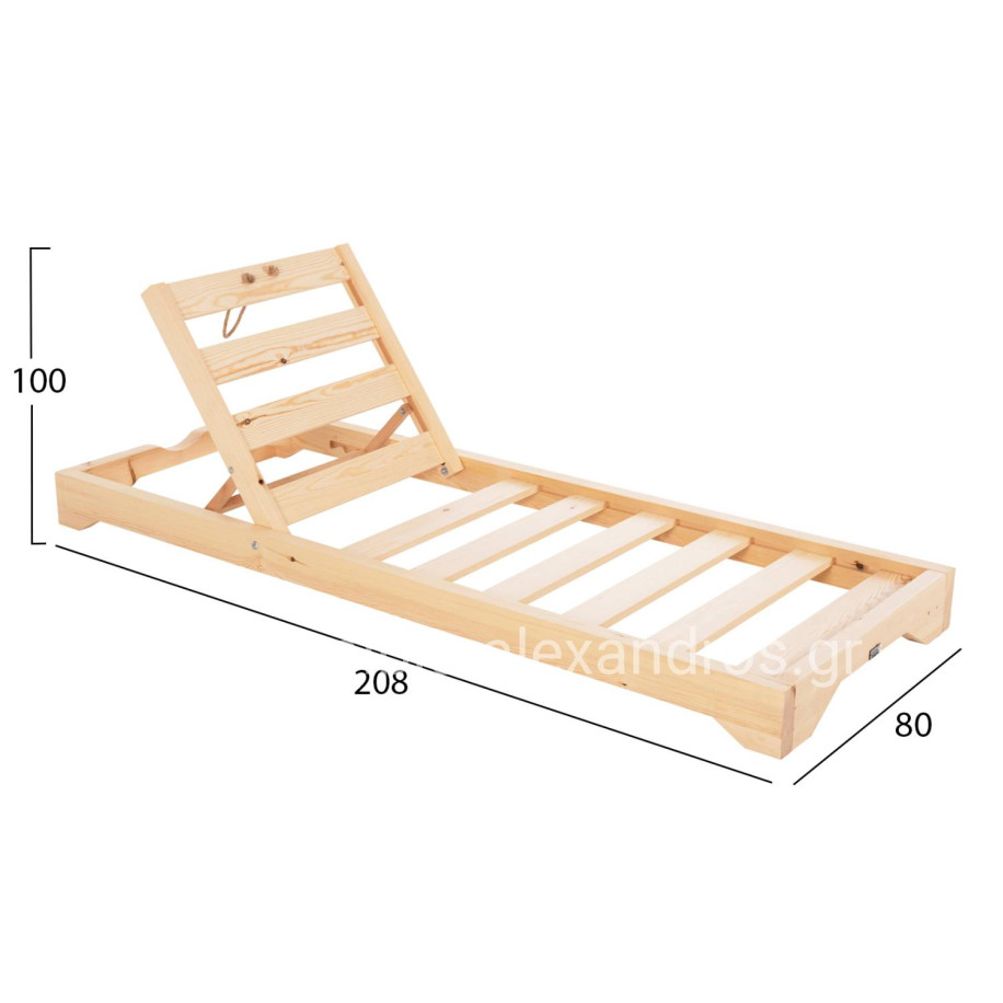 BEACH LOUNGER LOW IKARIA HM6115.01 PINE WOOD IN NATURAL 80x208x32-100Hcm.