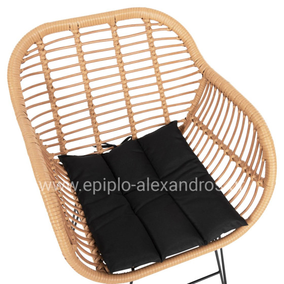 ARMCHAIR WITH SEAT CUSHION METAL FRAME ALLEGRA HM5450.31 BEIGE RATTAN IN WICKER 58x59x82H cm.m.