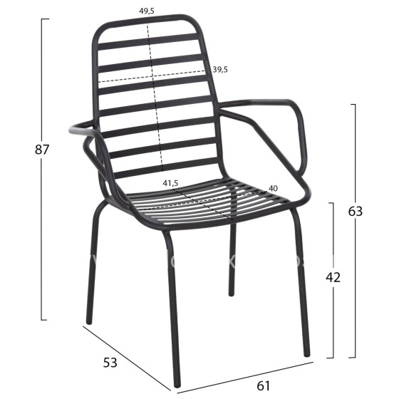 ARMCHAIR OUTDOOR FREE HM6045 METALLC BLACK 61x53x87Hcm.