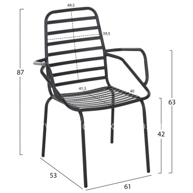 ARMCHAIR OUTDOOR FREE HM6045 METALLC BLACK 61x53x87Hcm.