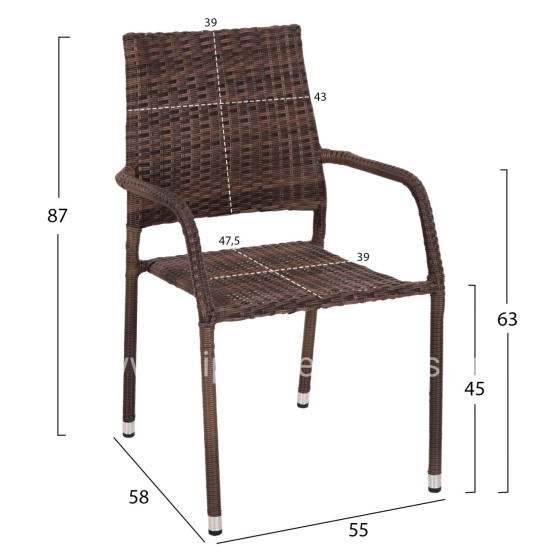 ARMCHAIR OUTDOOR MORNER HM6074.01 METAL-BROWN WICKER 55x58x87H