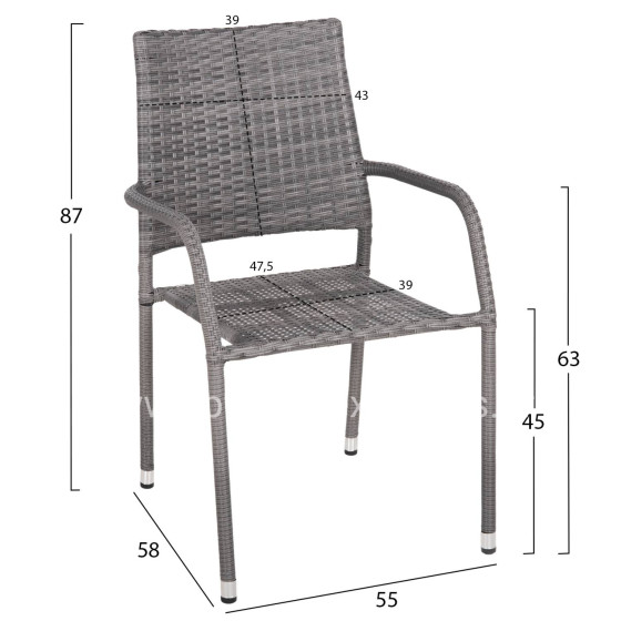 ARMCHAIR OUTDOOR MORNER HM6074.02 METAL-GREY WICKER 55x58x87H.