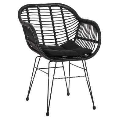 ARMCHAIR WITH SEAT CUSHION METAL FRAME ALLEGRA HM5450.32 BLACK RATTAN IN WICKER 58x59x82H