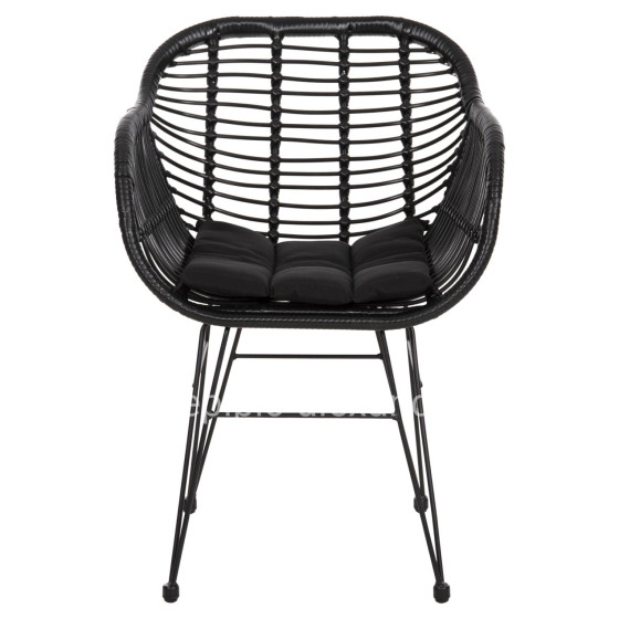 ARMCHAIR WITH SEAT CUSHION METAL FRAME ALLEGRA HM5450.32 BLACK RATTAN IN WICKER 58x59x82H