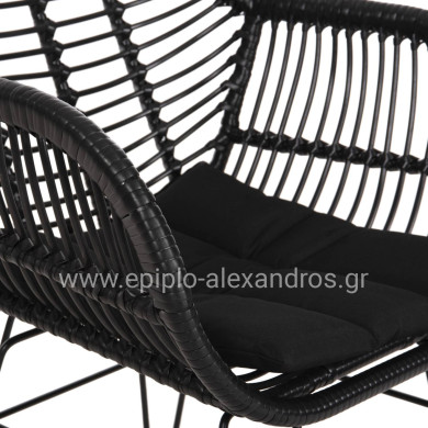 ARMCHAIR WITH SEAT CUSHION METAL FRAME ALLEGRA HM5450.32 BLACK RATTAN IN WICKER 58x59x82H