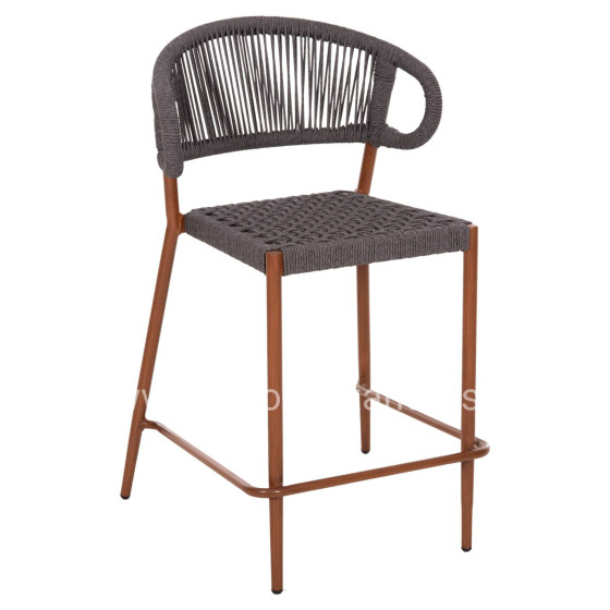 BAR STOOL MEDIUM HEIGHT EULO HM6087.01 ALUMINUM IN WALNUT-SYNTHETIC RATTAN IN GREY 60x60x99Hcm.
