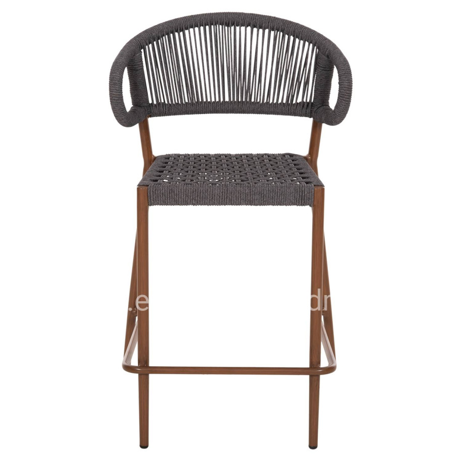 BAR STOOL MEDIUM HEIGHT EULO HM6087.01 ALUMINUM IN WALNUT-SYNTHETIC RATTAN IN GREY 60x60x99Hcm.