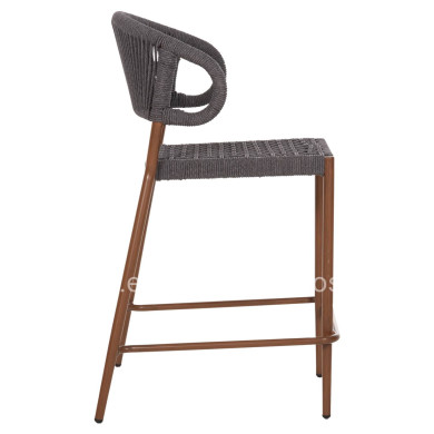 BAR STOOL MEDIUM HEIGHT EULO HM6087.01 ALUMINUM IN WALNUT-SYNTHETIC RATTAN IN GREY 60x60x99Hcm.