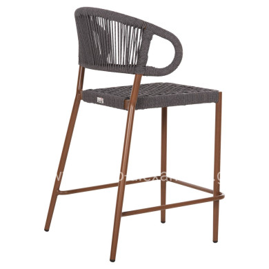 BAR STOOL MEDIUM HEIGHT EULO HM6087.01 ALUMINUM IN WALNUT-SYNTHETIC RATTAN IN GREY 60x60x99Hcm.