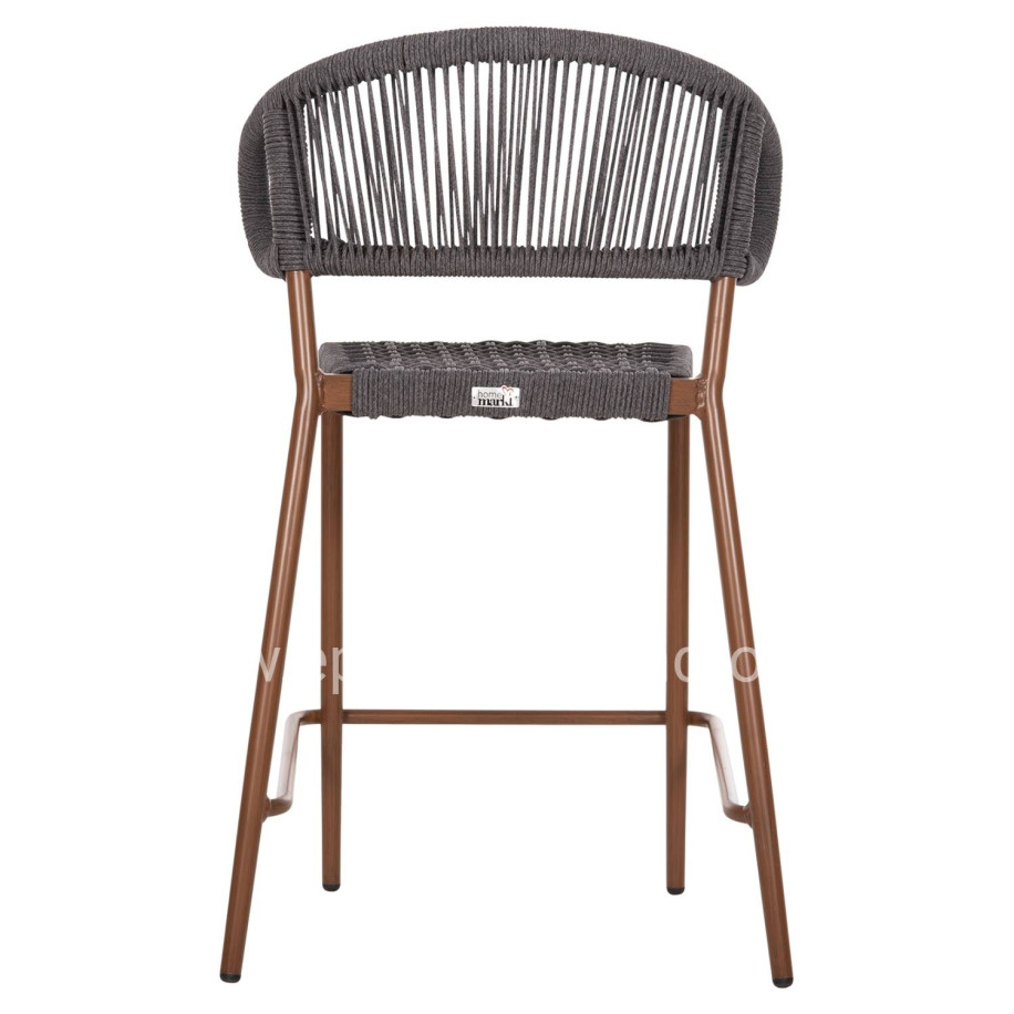BAR STOOL MEDIUM HEIGHT EULO HM6087.01 ALUMINUM IN WALNUT-SYNTHETIC RATTAN IN GREY 60x60x99Hcm.