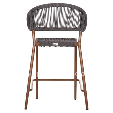BAR STOOL MEDIUM HEIGHT EULO HM6087.01 ALUMINUM IN WALNUT-SYNTHETIC RATTAN IN GREY 60x60x99Hcm.