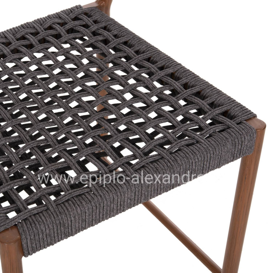 BAR STOOL MEDIUM HEIGHT EULO HM6087.01 ALUMINUM IN WALNUT-SYNTHETIC RATTAN IN GREY 60x60x99Hcm.