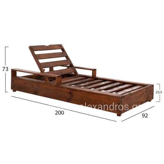 HEAVY DUTY SUNBED MAKEDONIA HM6162 PINE WOOD WITH IMPREGNATION IN WALNUT COLOR 200x92x23,5-73Hcm.