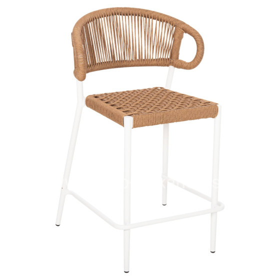 BAR STOOL MEDIUM HEIGHT EULO HM6087.02 ALUMINUM IN WHITE-SYNTHETIC RATTAN IN BEIGE 60x60x99Hcm.