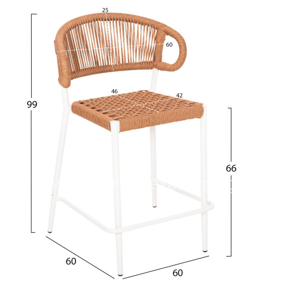 BAR STOOL MEDIUM HEIGHT EULO HM6087.02 ALUMINUM IN WHITE-SYNTHETIC RATTAN IN BEIGE 60x60x99Hcm.