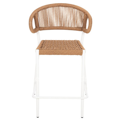 BAR STOOL MEDIUM HEIGHT EULO HM6087.02 ALUMINUM IN WHITE-SYNTHETIC RATTAN IN BEIGE 60x60x99Hcm.