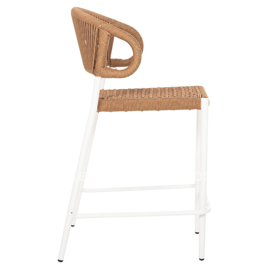 BAR STOOL MEDIUM HEIGHT EULO HM6087.02 ALUMINUM IN WHITE-SYNTHETIC RATTAN IN BEIGE 60x60x99Hcm.