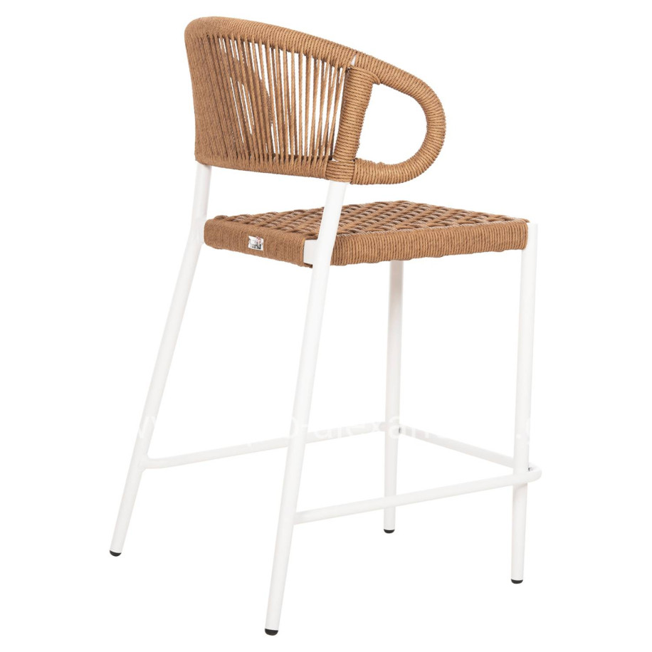 BAR STOOL MEDIUM HEIGHT EULO HM6087.02 ALUMINUM IN WHITE-SYNTHETIC RATTAN IN BEIGE 60x60x99Hcm.