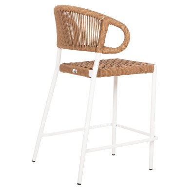 BAR STOOL MEDIUM HEIGHT EULO HM6087.02 ALUMINUM IN WHITE-SYNTHETIC RATTAN IN BEIGE 60x60x99Hcm.