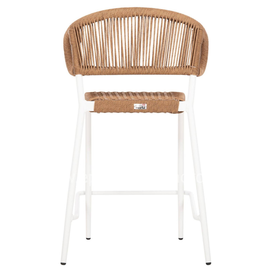 BAR STOOL MEDIUM HEIGHT EULO HM6087.02 ALUMINUM IN WHITE-SYNTHETIC RATTAN IN BEIGE 60x60x99Hcm.